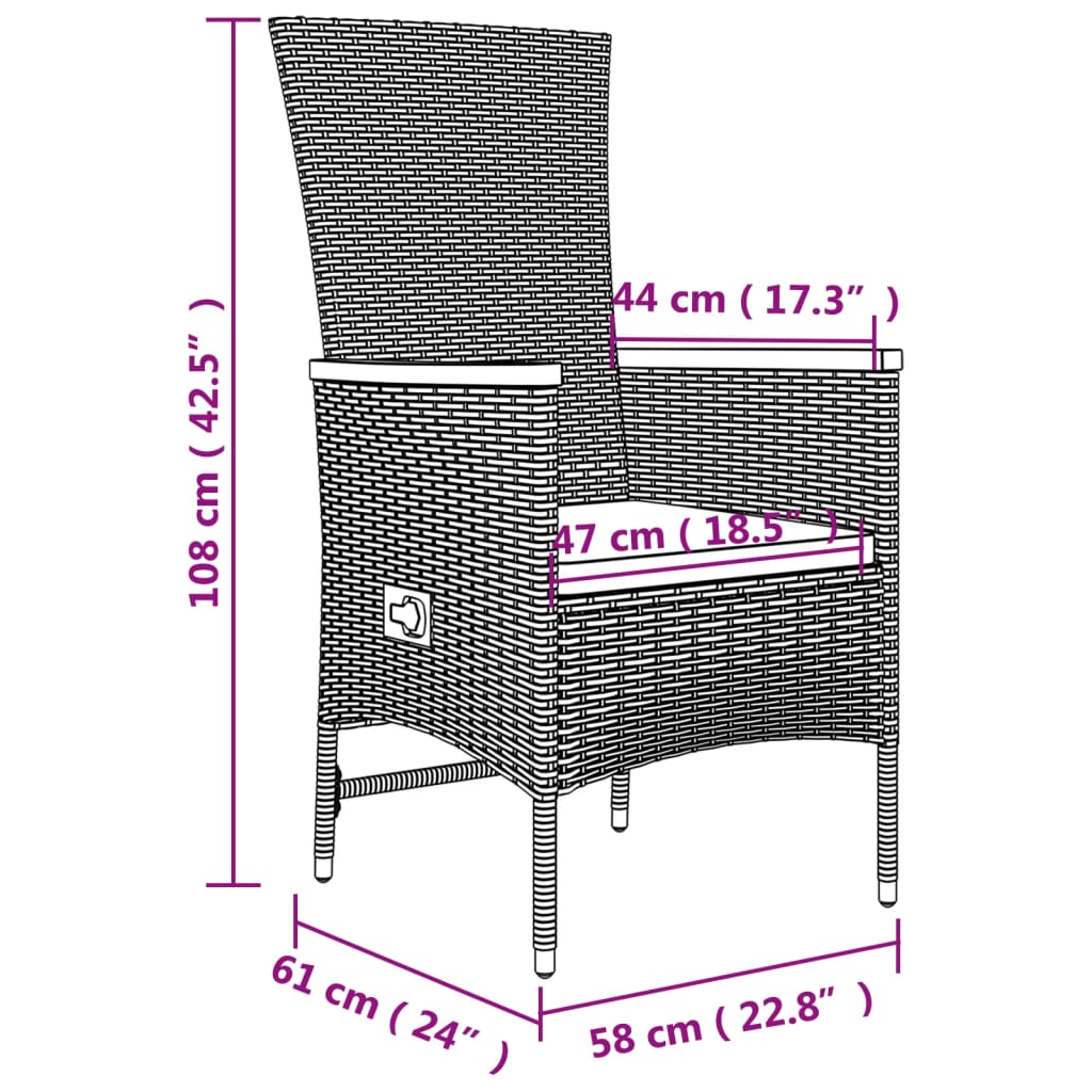7-tlg. Garten-Essgruppe mit Kissen Grau Poly Rattan