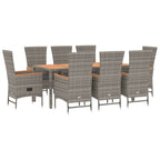 9-tlg. Garten-Essgruppe mit Kissen Grau Poly Rattan