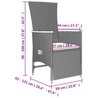 3-tlg. Garten-Essgruppe mit Kissen Grau Poly Rattan
