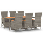7-tlg. Garten-Essgruppe mit Kissen Grau Poly Rattan