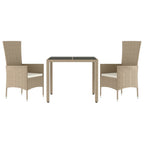 3-tlg. Garten-Essgruppe mit Kissen Beige Poly Rattan
