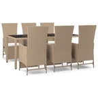 7-tlg. Garten-Essgruppe mit Kissen Beige Poly Rattan