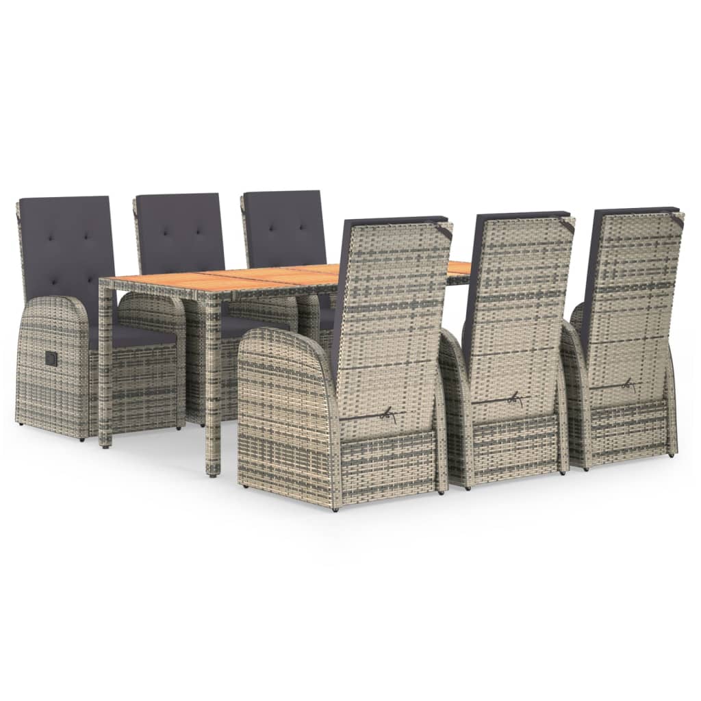 7-tlg. Garten-Essgruppe mit Kissen Grau Poly Rattan