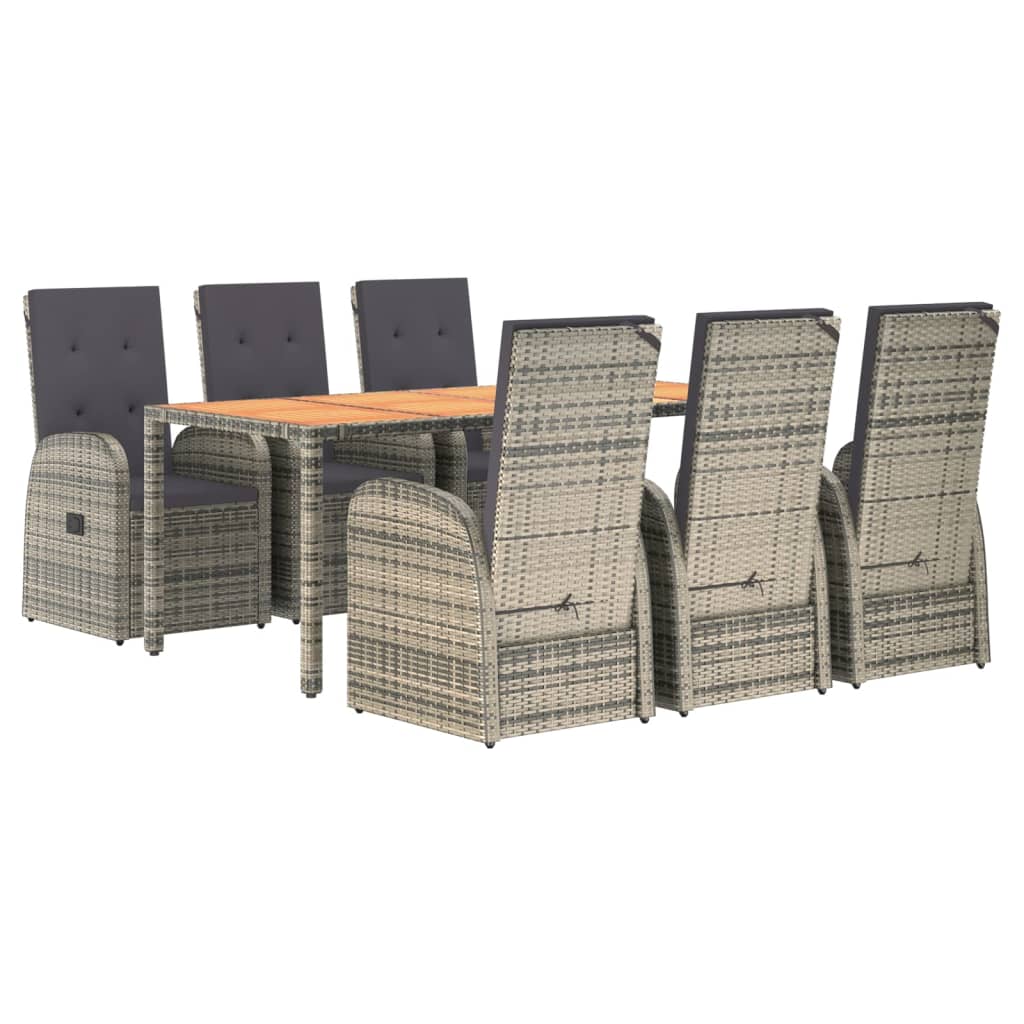 7-tlg. Garten-Essgruppe mit Kissen Grau Poly Rattan