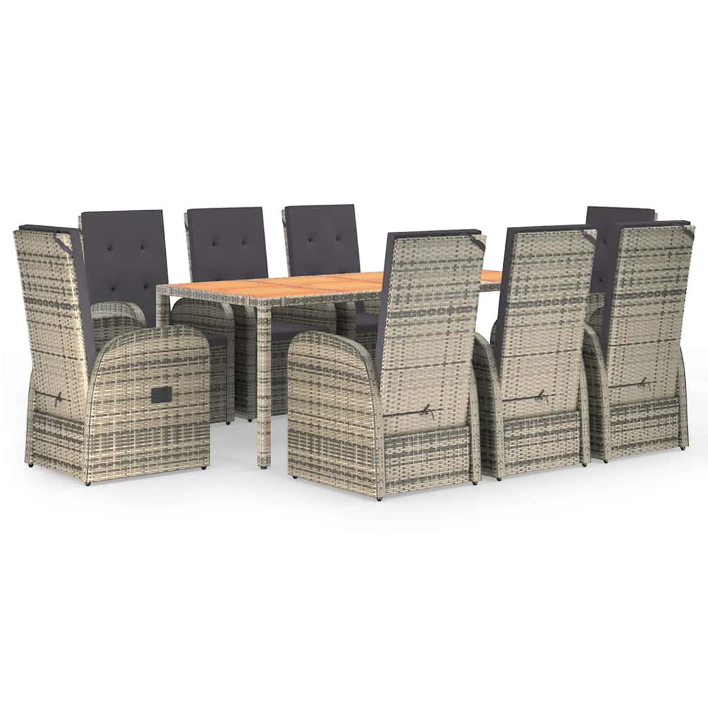 9-tlg. Garten-Essgruppe mit Kissen Grau Poly Rattan