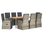 9-tlg. Garten-Essgruppe mit Kissen Grau Poly Rattan