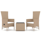 3-tlg. Garten-Lounge-Set Beige Poly Rattan & Stahl