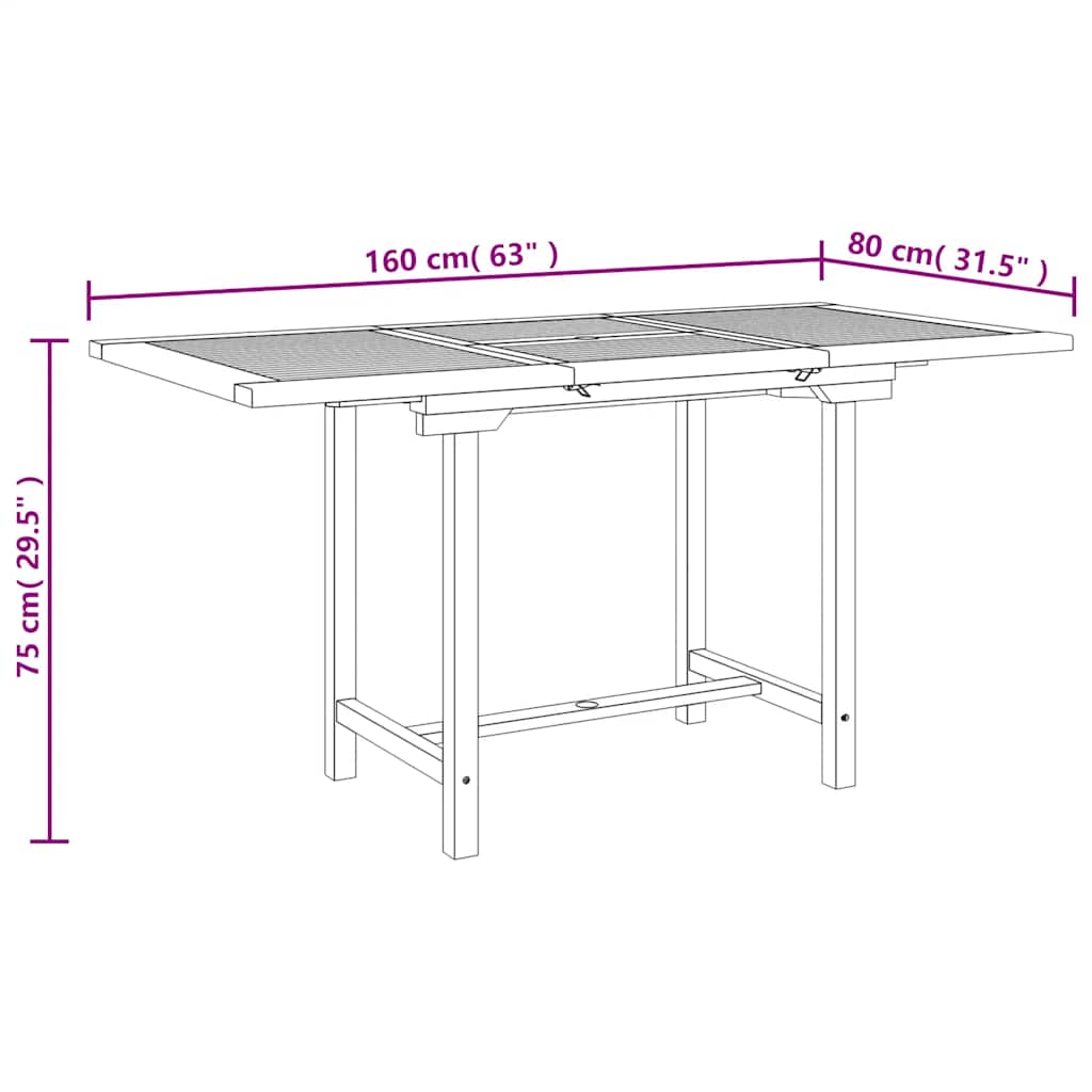 Gartentisch Ausziehbar 110-160x80x75 cm Massivholz Teak