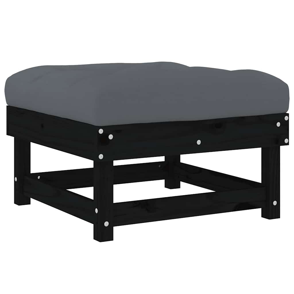 Gartenhocker mit Kissen 2 Stk. Schwarz Massivholz Kiefer