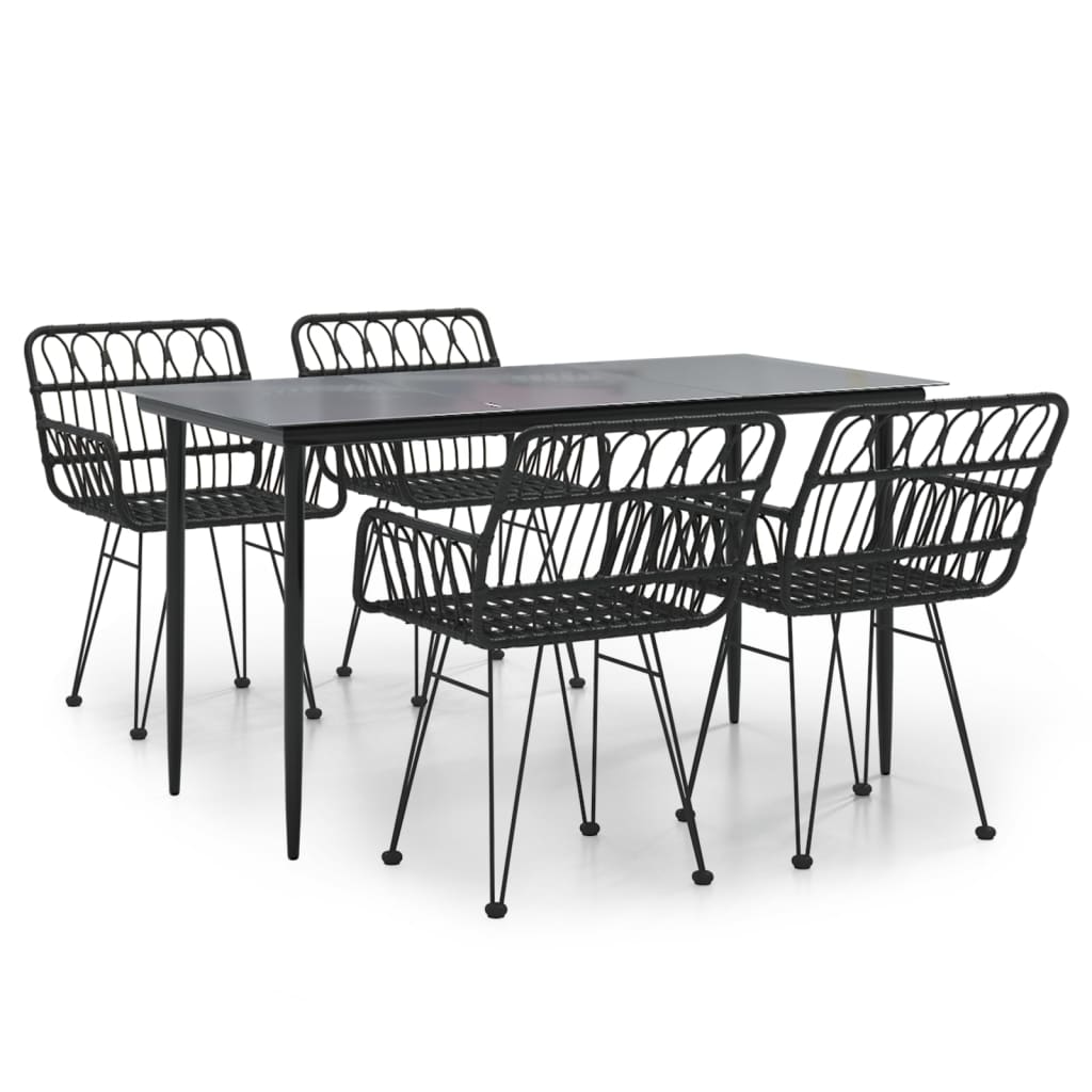 5-tlg. Garten-Essgruppe Schwarz Poly Rattan