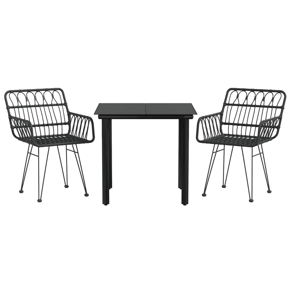 3-tlg. Garten-Essgruppe Schwarz Poly Rattan