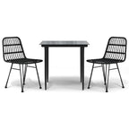 3-tlg. Garten-Essgruppe Schwarz Poly Rattan