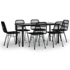 7-tlg. Garten-Essgruppe Schwarz Poly Rattan