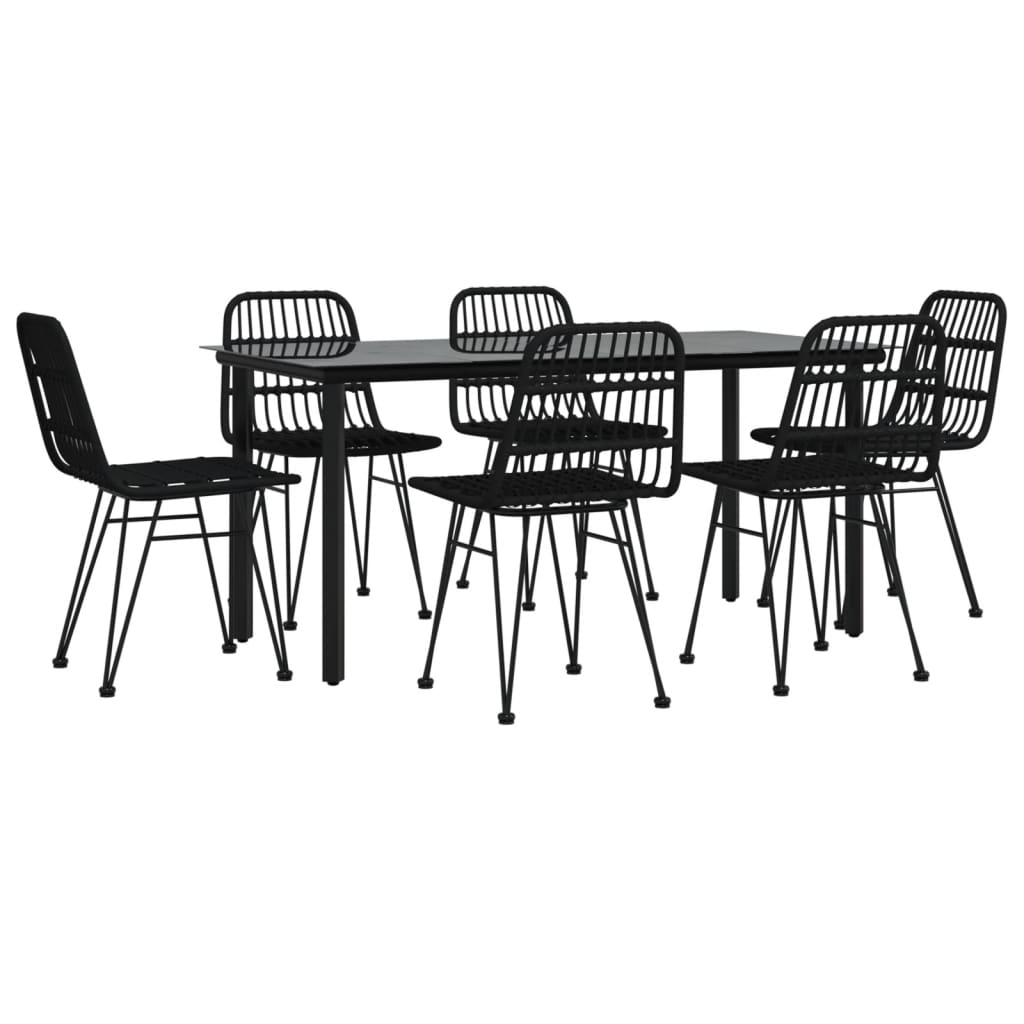 7-tlg. Garten-Essgruppe Schwarz Poly Rattan