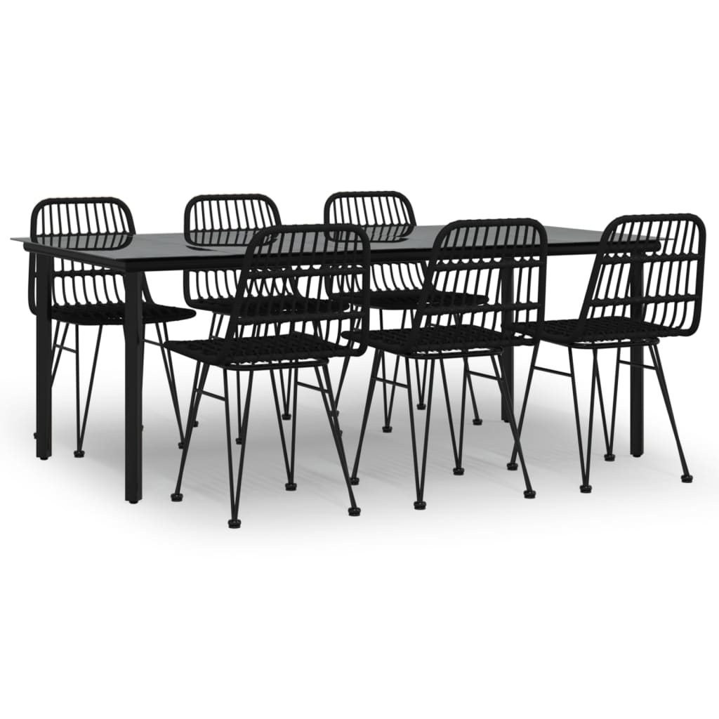 7-tlg. Garten-Essgruppe Schwarz Poly Rattan