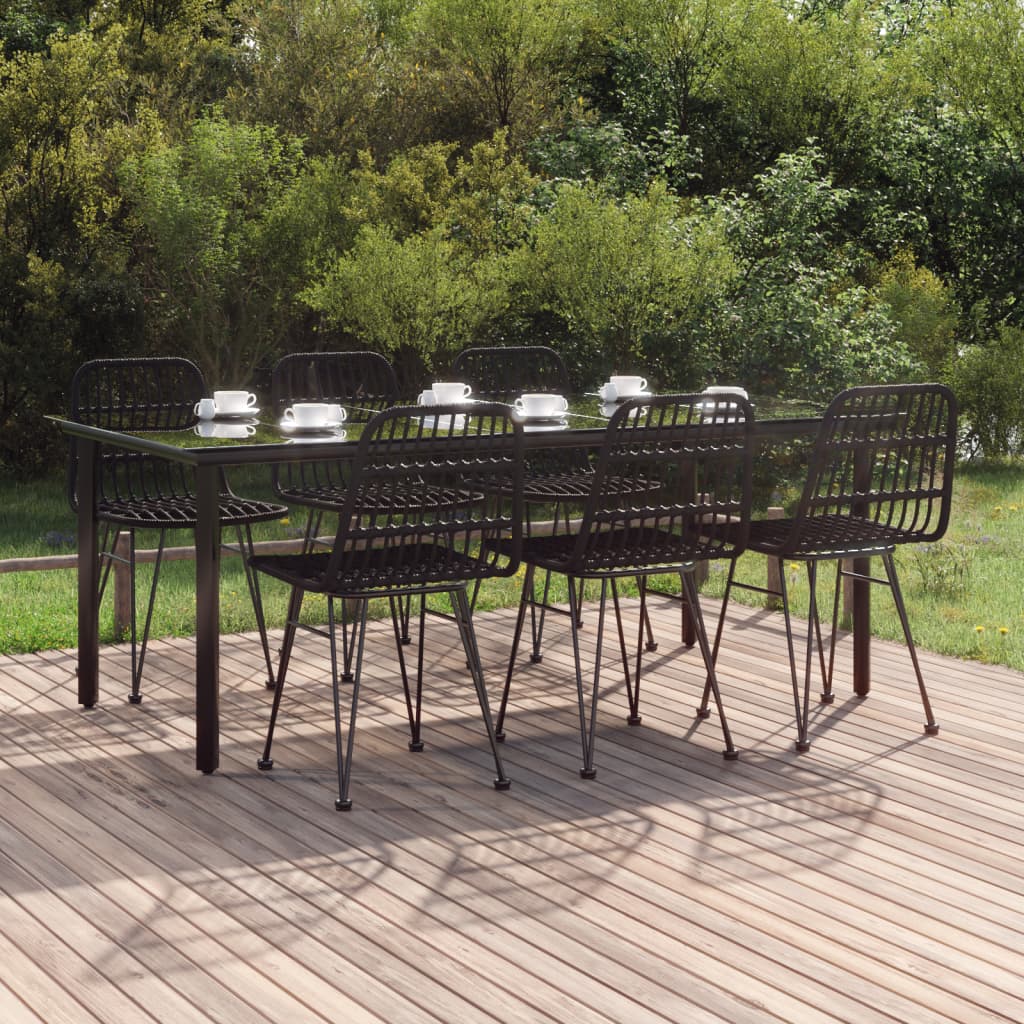 7-tlg. Garten-Essgruppe Schwarz Poly Rattan