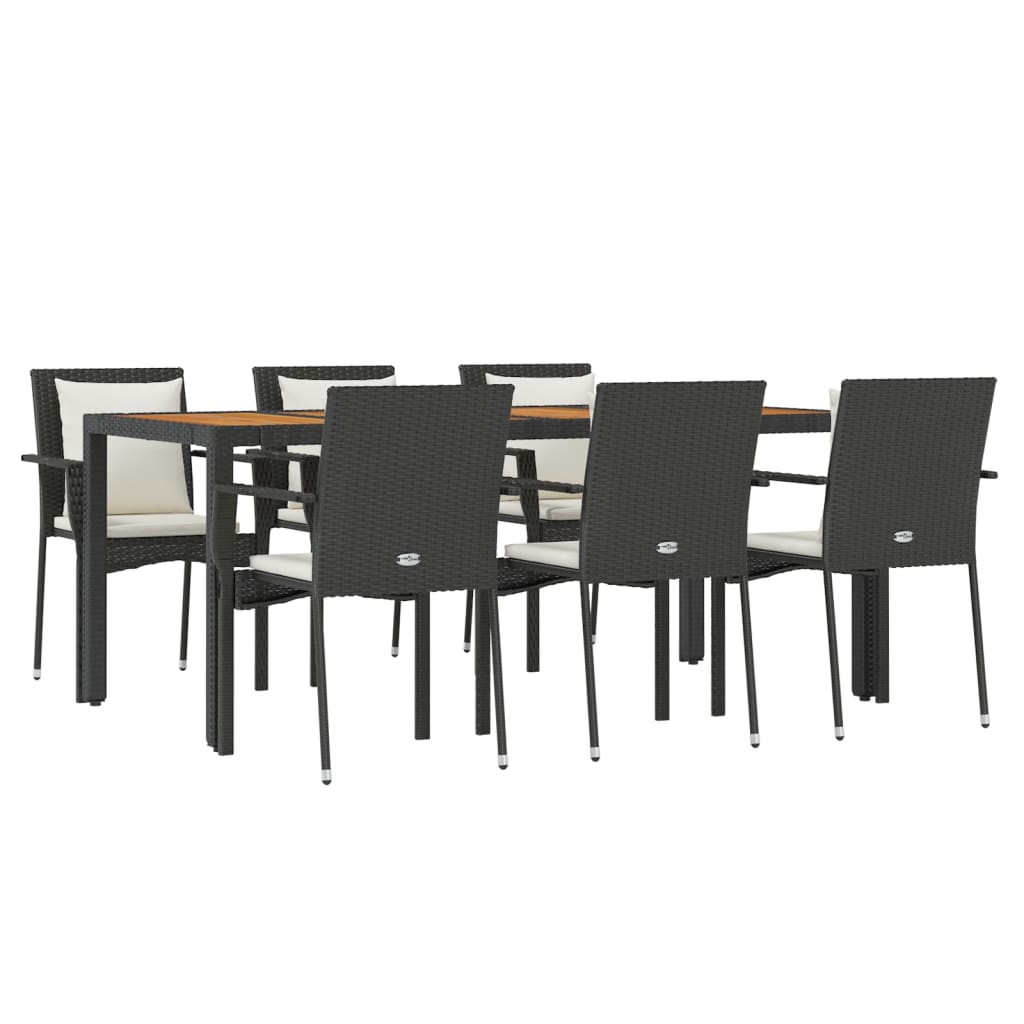 7-tlg. Garten-Essgruppe mit Kissen Schwarz Poly Rattan