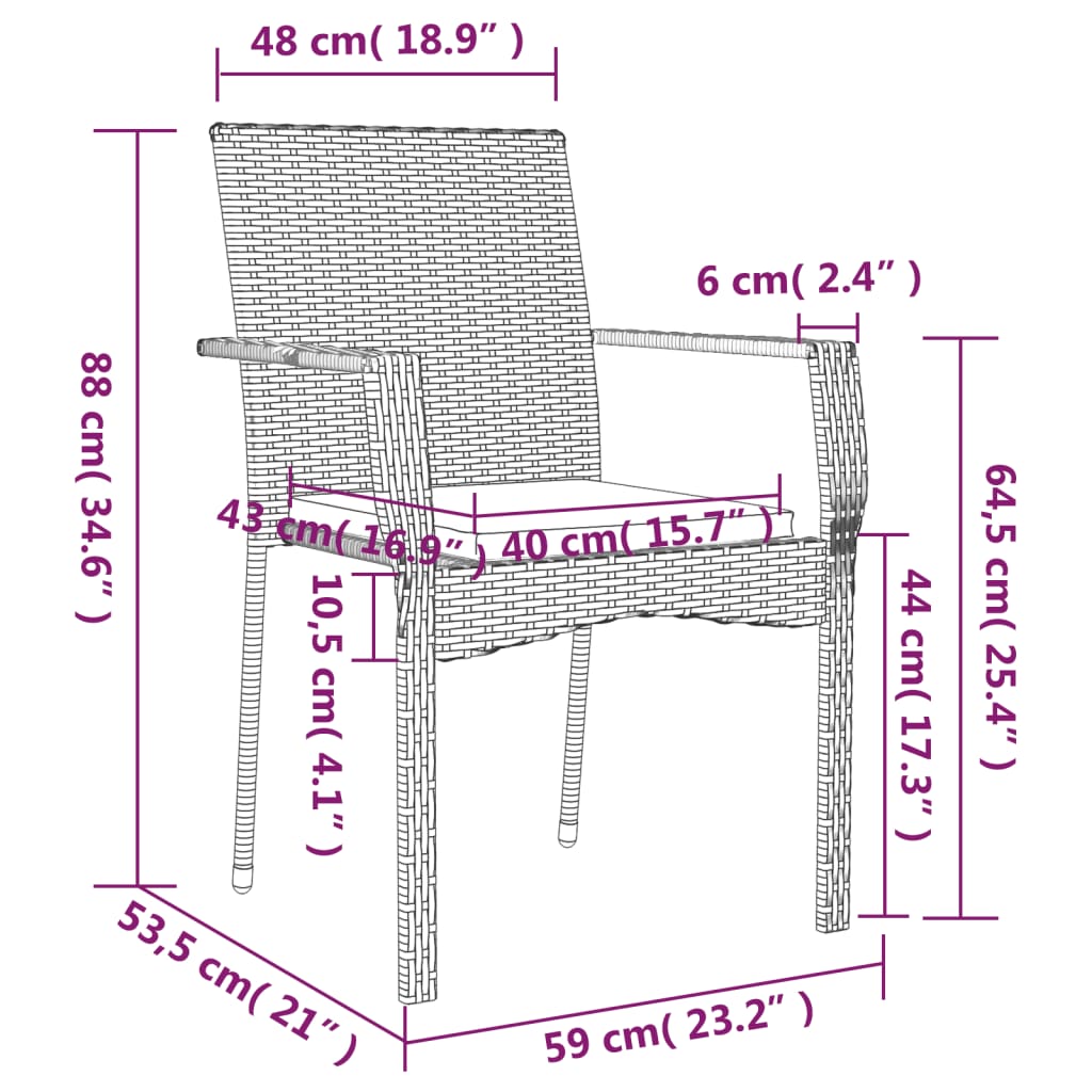 5-tlg. Garten-Essgruppe mit Kissen Schwarz Poly Rattan