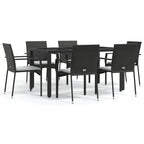 7-tlg. Garten-Essgruppe mit Kissen Schwarz Poly Rattan