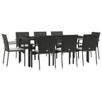 9-tlg. Garten-Essgruppe mit Kissen Schwarz Poly Rattan