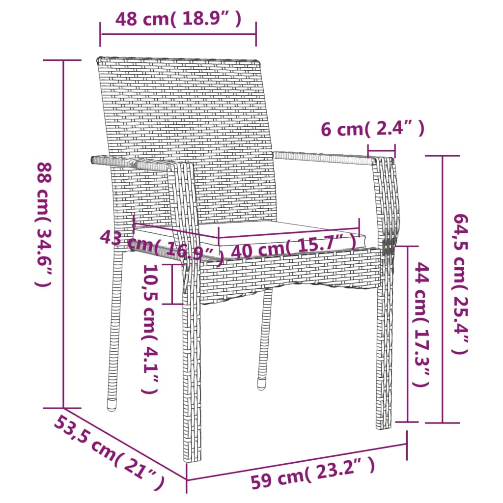 7-tlg. Garten-Essgruppe mit Kissen Grau Poly Rattan