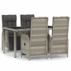 5-tlg. Garten-Essgruppe mit Kissen Grau Poly Rattan