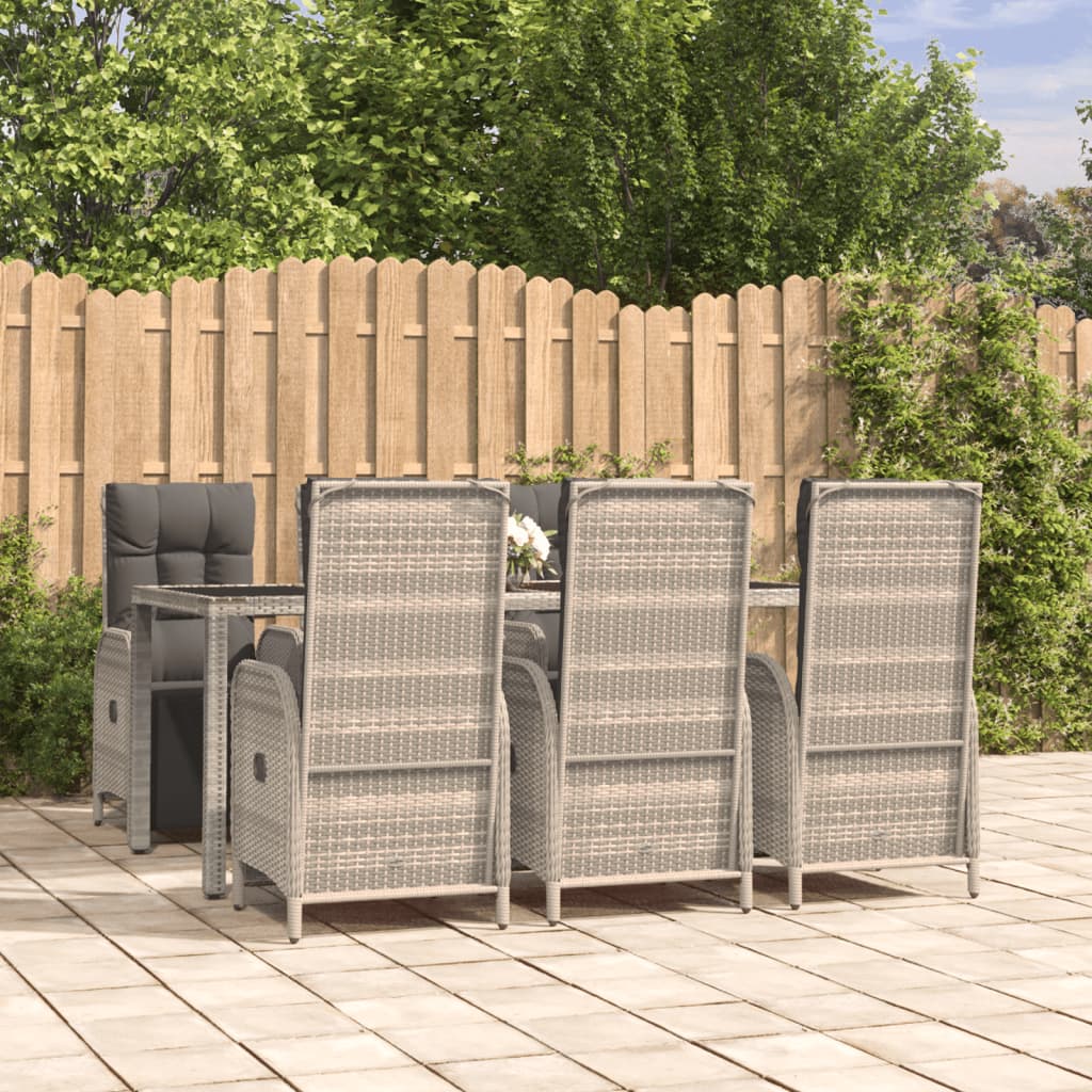 7-tlg. Garten-Essgruppe mit Kissen Grau Poly Rattan