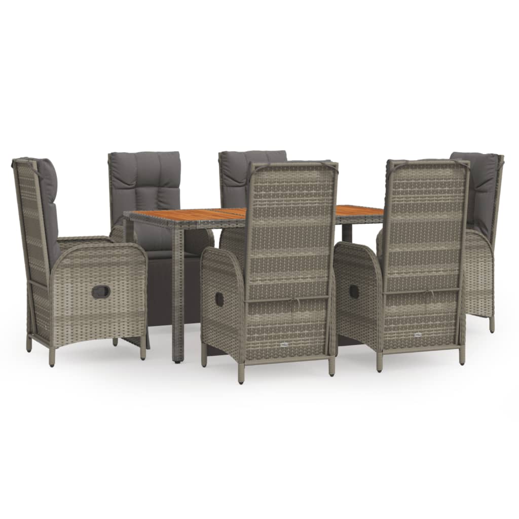 7-tlg. Garten-Essgruppe mit Kissen Grau Poly Rattan