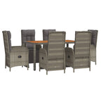7-tlg. Garten-Essgruppe mit Kissen Grau Poly Rattan