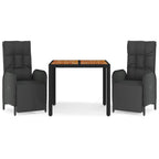 3-tlg. Garten-Essgruppe mit Kissen Schwarz Poly Rattan