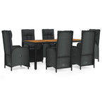 7-tlg. Garten-Essgruppe mit Kissen Schwarz Poly Rattan