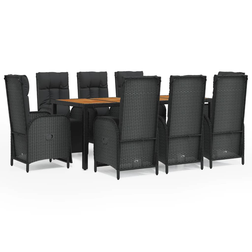 9-tlg. Garten-Essgruppe mit Kissen Schwarz Poly Rattan