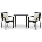 3-tlg. Garten-Essgruppe mit Kissen Schwarz Poly Rattan