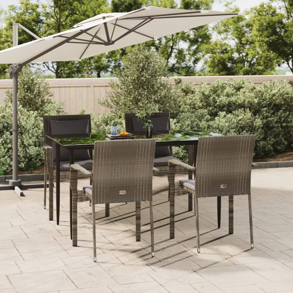 5-tlg. Garten-Essgruppe mit Kissen Schwarz und Grau Poly Rattan