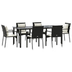 7-tlg. Garten-Essgruppe mit Kissen Schwarz Poly Rattan