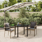 3-tlg. Garten-Essgruppe mit Kissen Schwarz und Grau Poly Rattan