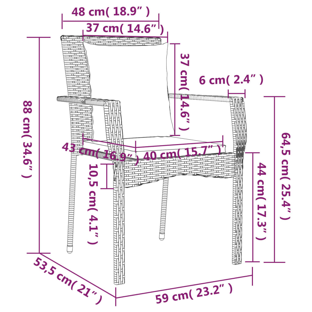 5-tlg. Garten-Essgruppe mit Kissen Schwarz und Grau Poly Rattan