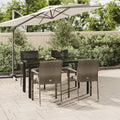 5-tlg. Garten-Essgruppe mit Kissen Schwarz und Grau Poly Rattan