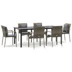 7-tlg. Garten-Essgruppe mit Kissen Schwarz und Grau Poly Rattan