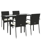 5-tlg. Garten-Essgruppe mit Kissen Schwarz Poly Rattan