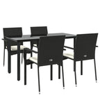 5-tlg. Garten-Essgruppe mit Kissen Schwarz Poly Rattan
