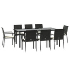 9-tlg. Garten-Essgruppe mit Kissen Schwarz Poly Rattan