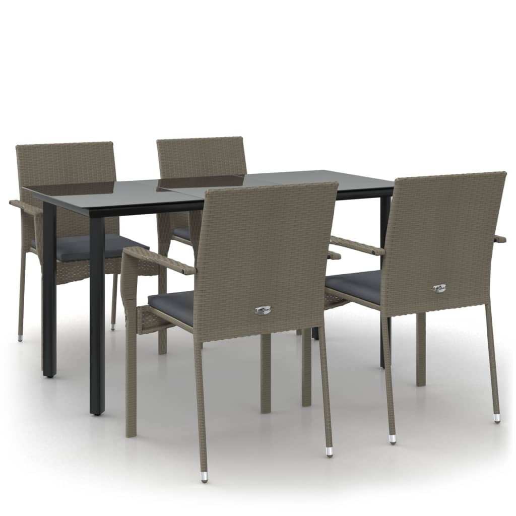 5-tlg. Garten-Essgruppe mit Kissen Schwarz und Grau Poly Rattan