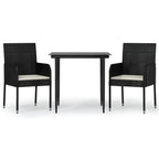 3-tlg. Garten-Essgruppe mit Kissen Schwarz Poly Rattan