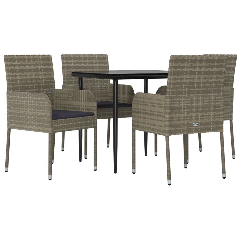 5-tlg. Garten-Essgruppe mit Kissen Schwarz und Grau Poly Rattan
