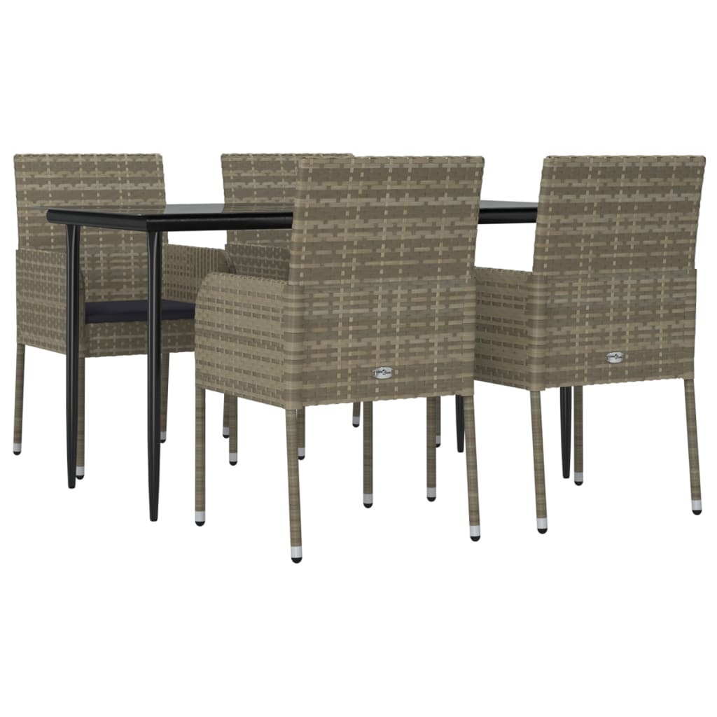 5-tlg. Garten-Essgruppe mit Kissen Schwarz und Grau Poly Rattan
