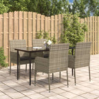 5-tlg. Garten-Essgruppe mit Kissen Schwarz und Grau Poly Rattan