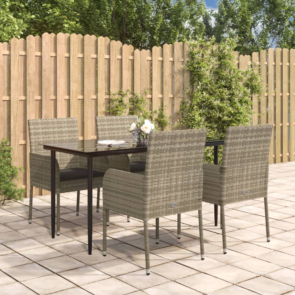 5-tlg. Garten-Essgruppe mit Kissen Schwarz und Grau Poly Rattan