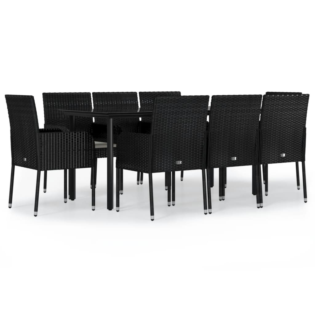 9-tlg. Garten-Essgruppe mit Kissen Schwarz Poly Rattan