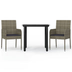 3-tlg. Garten-Essgruppe mit Kissen Schwarz und Grau Poly Rattan